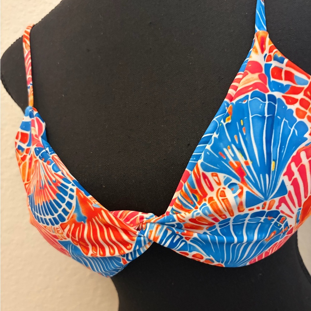 Colorful Shell Print Bikini Set - Blue & Orange - Picture 2 of 6